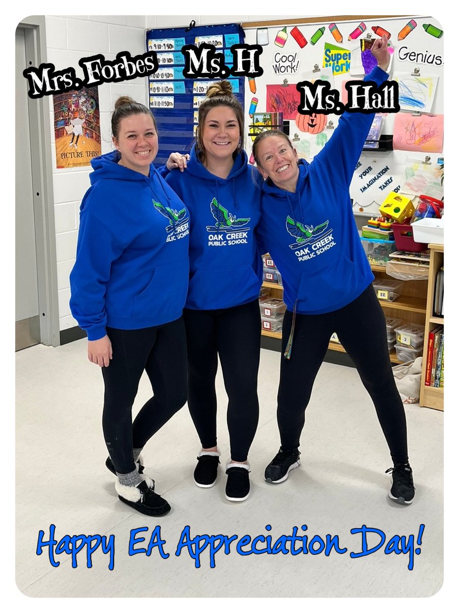 We love/appreciate them every day, but today the #OakCreekAces want to give a special shout-out to these 3 amazing EAs who do so much for us. I’m so grateful to have them supporting me in the classroom &amp; in life - Colleagues that have become friends ♥️ <a href="/oakwrdsb/">Oak Creek PS</a> <a href="/wrdsb/">Waterloo Region DSB</a> <a href="/wrdsbeaa/">WRDSB EAA</a>