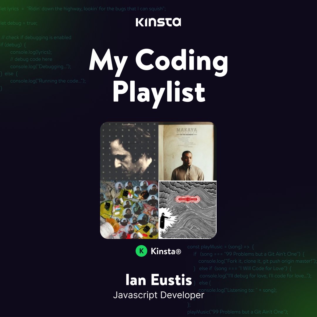 kinsta's tweet photo. Do you like playing music in the background when you work? We know we do! 🕺

We asked Ian Eustis, one of our JavaScript Developers, to share his coding playlist. We hope it inspires your next deep focus session 🧑‍💻 

#LifeAtKinsta 

https://t.co/5K8FZQmBa2 https://t.co/lQh8bZm3ef