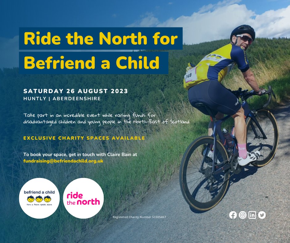 CALLING ALL CYCLISTS! 🚴‍♀️

<a href="/ride_the_north/">ride the north 🚴🏻‍♀️🚴🚴‍♂️🏴󠁧󠁢󠁳󠁣󠁴󠁿</a> for 64 or 100 miles in August and help turn frowns upside down for children across #Aberdeen and #Aberdeenshire.

Exclusive charity spaces available -- bit.ly/ride-the-north… 
#fundraising #cycling #charity #challengeyourself