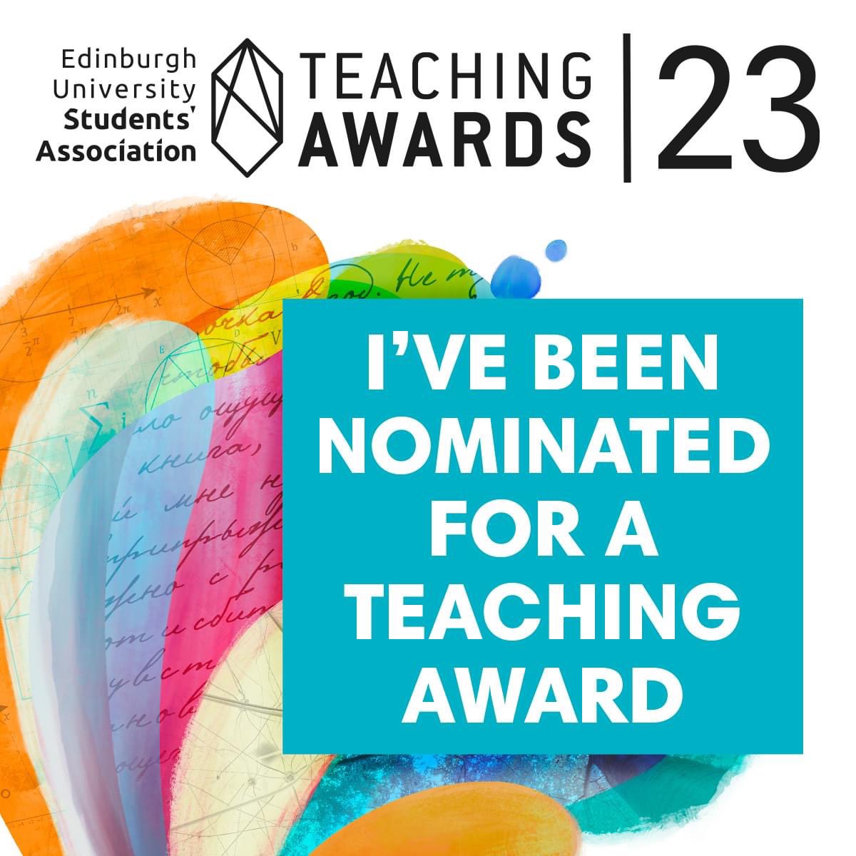 Proud to have been nominated for a teaching award in the category of Teacher of the Year. 
<a href="/EdUniStudents/">Edinburgh University Students' Association</a> 
#celebratingtogether