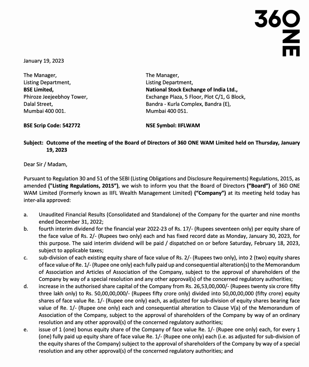 EvntBasedTrader's tweet photo. #IIFLWAM declared 17Rs Dividend + Approved share split ( FV 2 to FV 1) and Bonus (1:1 ratio) #StockMarket #StockToWatch https://t.co/cyFitikNJY