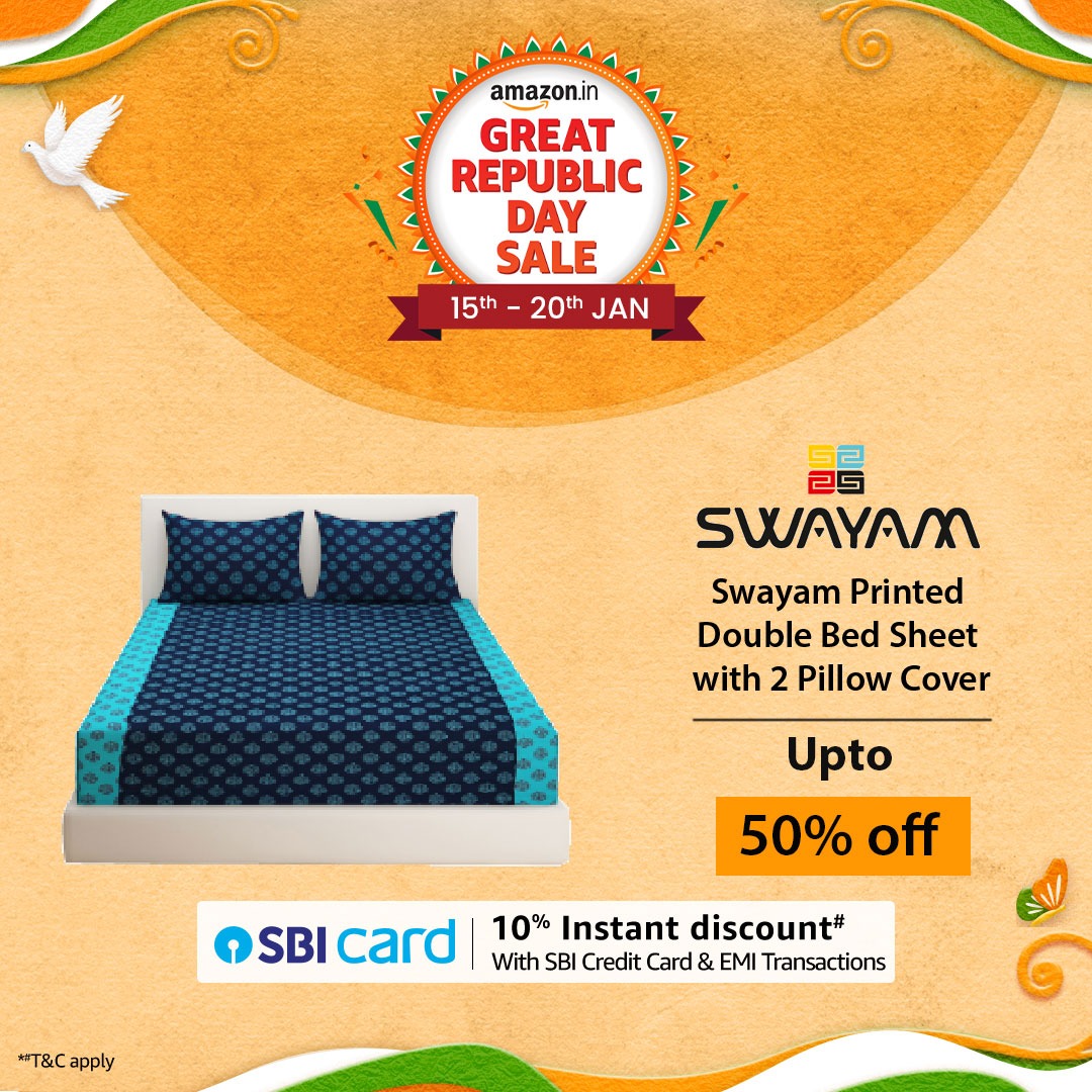 Great Republic Day!! Up to 70% off + INR 300 cashback*
 Bedsheet | Curtains | Comforters | And Many More
swayamindia.com
#amazonfinds #homedecor #amazondeals #amazonhome #amazonhomedecor #amazonindia #amazonhomefinds #homeshoppingspree #amazonseliya #republicday