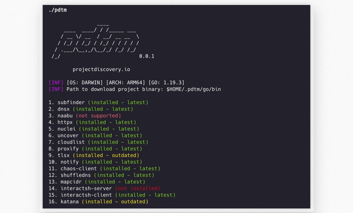 Exciting news! We're thrilled to announce the release of #pdtm, an #opensource tool manager for all the projects from ProjectDiscovery. Streamline your workflow and optimize your tools with ease.

Check it out ––github.com/projectdiscove…

#toolmanagement #bugbounty #security