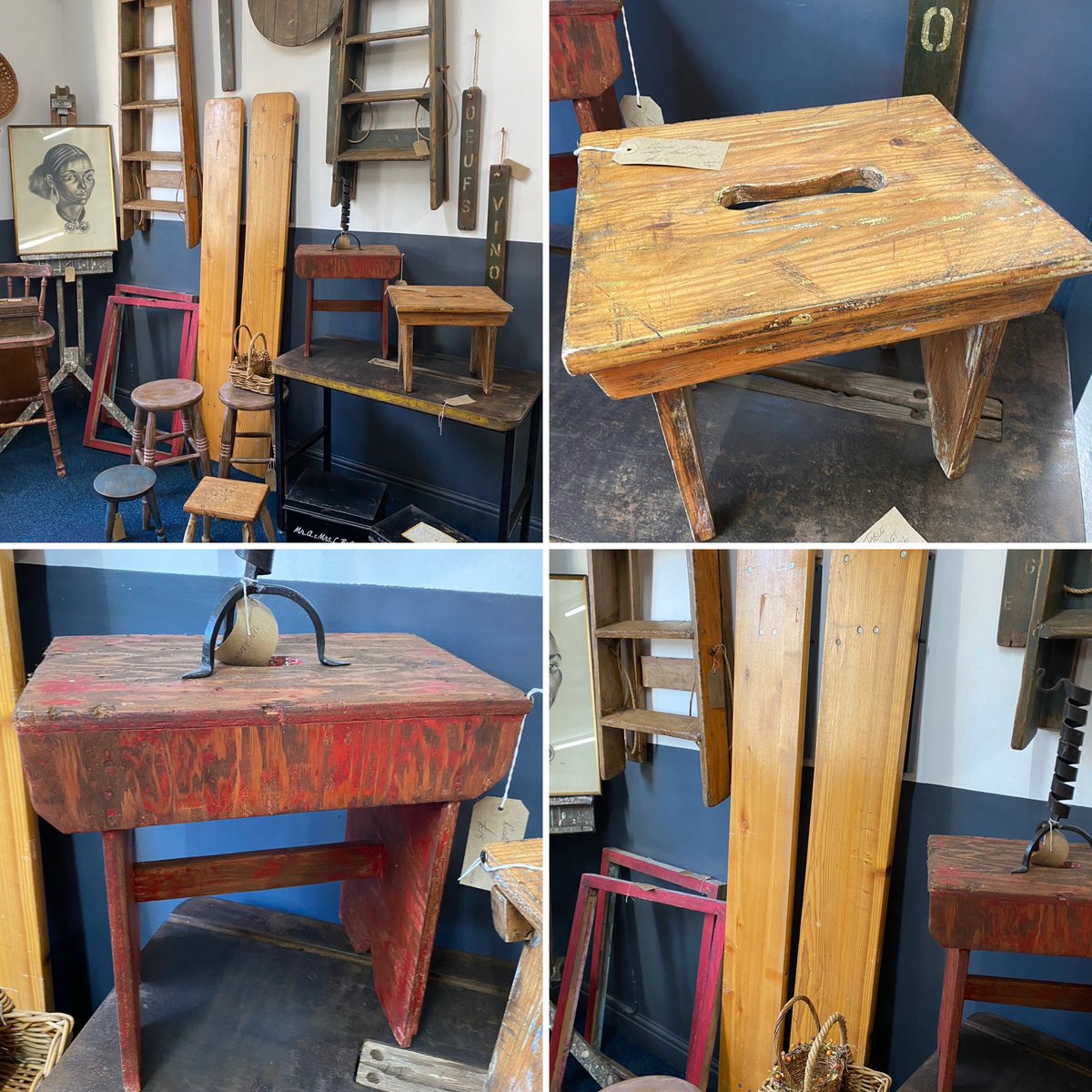 astraantiques's tweet photo. Fantastic new stock in from unit 96. With fresh stock in weekly they are well worth a visit upstairs here at @astraantiques  
Pine rustic stool £28 
Red rustic stool £18
Vintage benches £45 each  
#rustic #homeinteriors #vintagebench #rusticstool #chippypaint #astraantiquescentre https://t.co/Y8RPC7UN0X