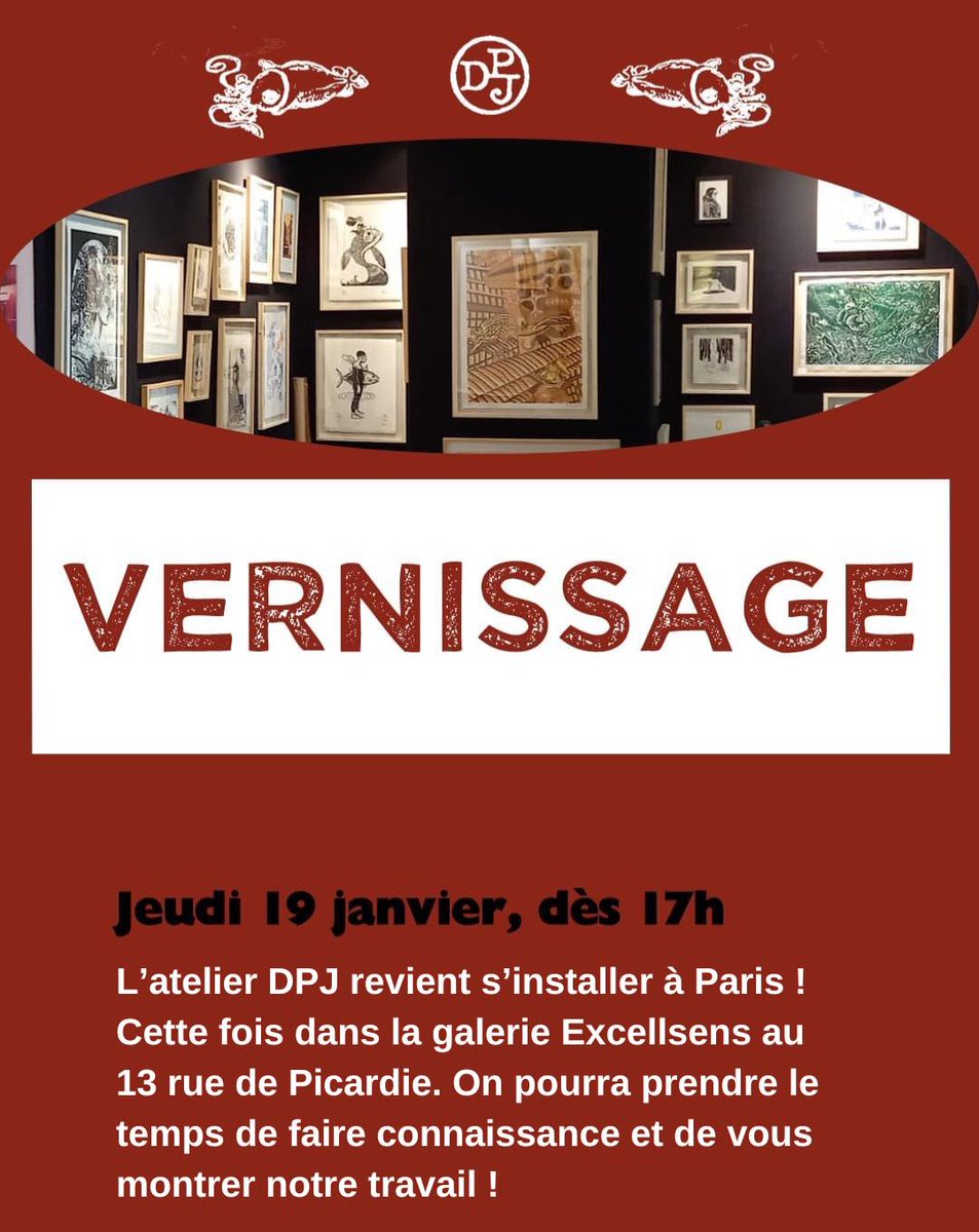 Bois_Graves's tweet photo. On se retrouve à #Paris à la #galerie #Excellsens, 13 rue de Picardie pour le #Vernissage.
Découvrez les nouvelles #estampes, signatures, nocturne &amp; démos de gravure seront au rdv. 
#ExpositionParis #boisgrave #woodengraving #wipart #printmaking #stampmaking #get_imprinted https://t.co/uDfzXVCoEc