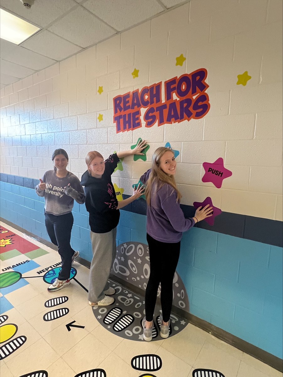 GCSchoolsNC's tweet photo. Students from @HighPointU joined @Montlieu_Acad staff and families for a Martin Luther King Day of Service. Volunteers installed three new sensory paths throughout the building. Montlieu scholars have been so excited to use them! #bettertogether #gcsnc #drmlk #mlkday2023 https://t.co/SJTcdJidXG