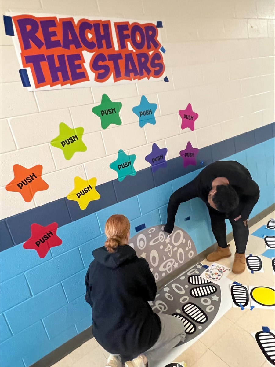 GCSchoolsNC's tweet photo. Students from @HighPointU joined @Montlieu_Acad staff and families for a Martin Luther King Day of Service. Volunteers installed three new sensory paths throughout the building. Montlieu scholars have been so excited to use them! #bettertogether #gcsnc #drmlk #mlkday2023 https://t.co/SJTcdJidXG