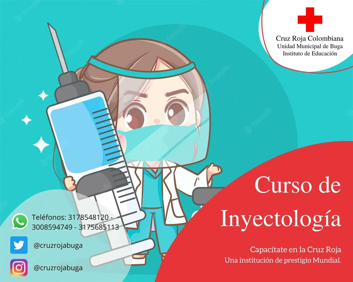 CruzRojaBuga's tweet photo. Curso de Inyectología
Inscripciones abiertas ¡Cupos Limitados!
Mayores informes a través del siguiente enlace vía WhatsApp https://t.co/G5O4yDgtGf o a través de los números 3178548120 – 3175685113
¡Capacítate en la Cruz Roja, una Institución con prestigio Mundial! https://t.co/vIxbuFbW3C