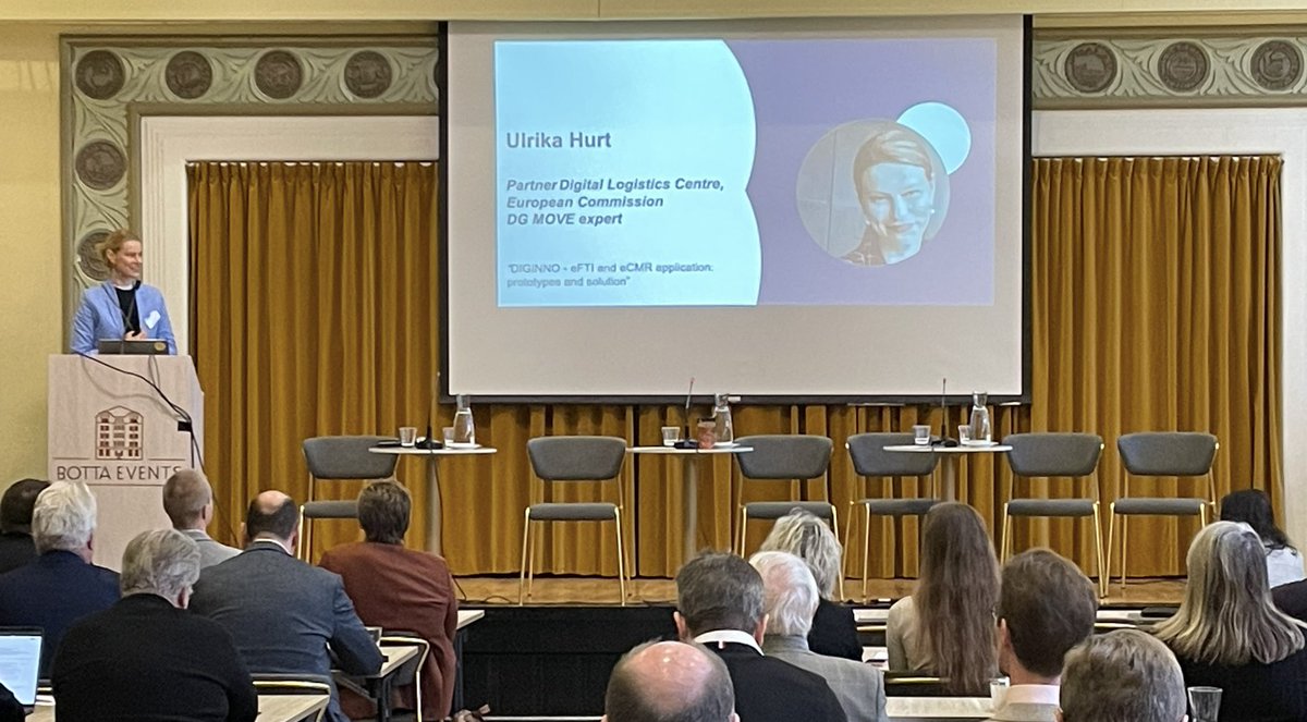 ITS_Finland's tweet image. DigiLog 2023 seminar is underway.
eFTI Regulation the enforcement process opened up for us by Ulrika Hurt.
DIGINNO, @UlrikaHurt, Digilogistika Keskus 

Huge thanks for a great performance Ulrika Hurt!
#eFTI #CEFTransport #digitaltransport #DigiLog2023