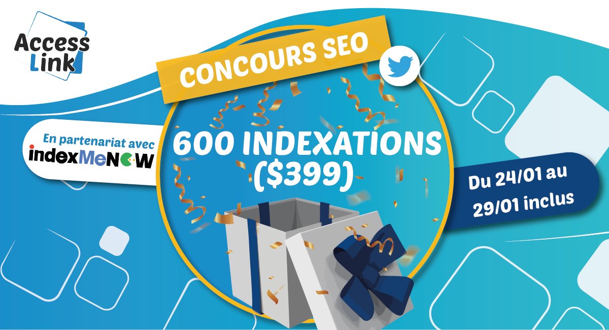 📣 Concours SEO

🎁600 indexations à gagner chez notre partenaire <a href="/indexmenow/">indexMeNOW.com V4 : Bulk indexer Tool</a> !

Valeur du pack : $399 

RT + follow <a href="/indexmenow/">indexMeNOW.com V4 : Bulk indexer Tool</a> &amp; <a href="/access_link/">🔗 AccessLink - Backlinks dès 3 € 🔗</a>

🍀 TAS lundi 10h !

#SEO #Indexation