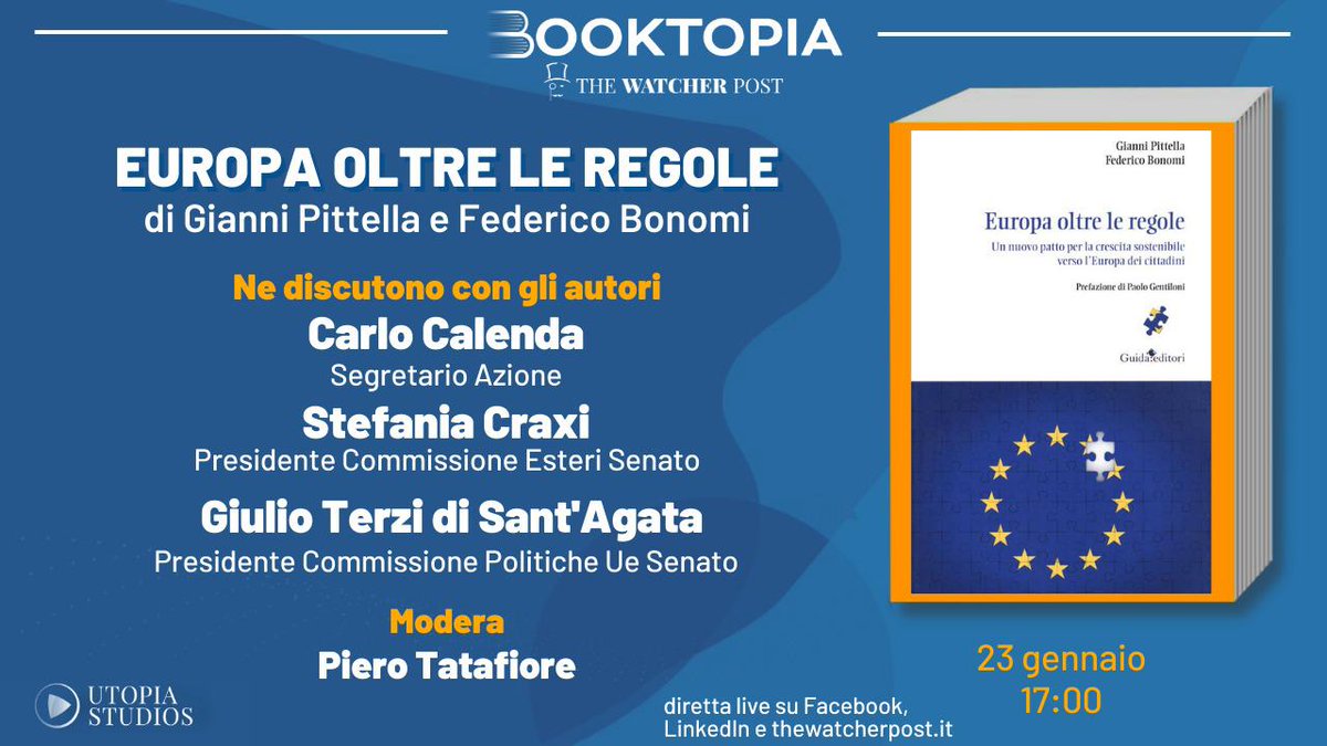 "Europa oltre le regole" scritto con Federico Bonomi e ne discuteremo il 23 gennaio alle 17:00 attraverso la diretta live su Facebook, LinkedIn e TheWatcherPost insieme a Carlo Calenda, Stefania Craxi e Giulio Terzi Sant'Agata; modera pietro Tatafiore