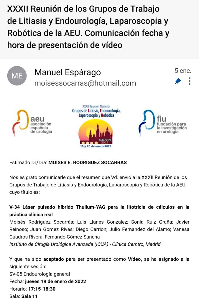 moisessocarras's tweet image. Hoy presentando algunos videos en #LELR #2023 #Zaragoza @ICUAurologia