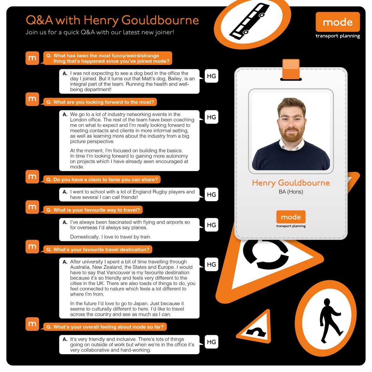 We caught up with mode’s newest recruit, Henry Gouldbourne, who joins as a graduate transport planner. We found out a bit more about him and his journey so far!

#themodeway #londonjobs #london #jobsearch #jobs #recruitment #hiring #jobsinlondon #hiringnow #careers #job