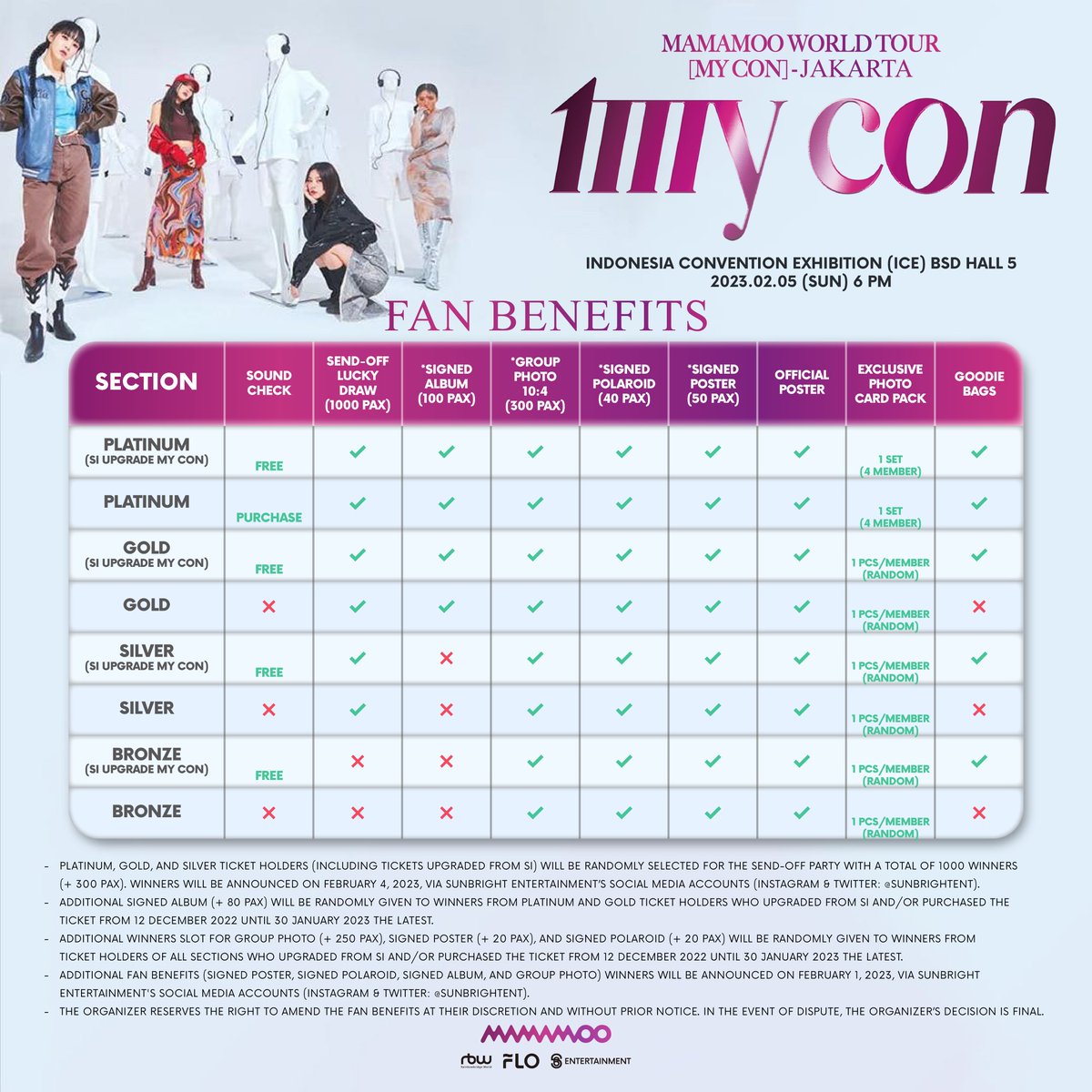 [FAN BENEFITS + TAMBAHAN TERBARU]
Banyak kesempatan untuk banyak benefit! 🥳
-
[UPDATED FAN BENEFITS + ADDITION]
More chance for more benefits! 🥳

Get your tickets now!
56-entertainment.com

#MAMAMOO #MYCON #MAMAMOOinJKT #MAMAMOOinJAKARTA #마마무 #무무 #sunbrightentertainment
