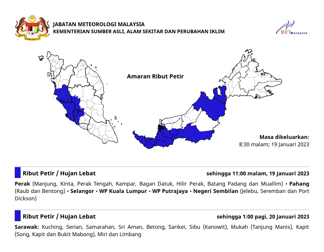Amaran ribut petir/hujan lebat di Malaysia sehingga 11.00 malam, hari ini dari Jabatan Meteorologi Malaysia, Kementerian Alam Sekitar dan Air.

#BH #metmalaysia #ributpetirmetmalaysia #LindungDiriLindungSemua