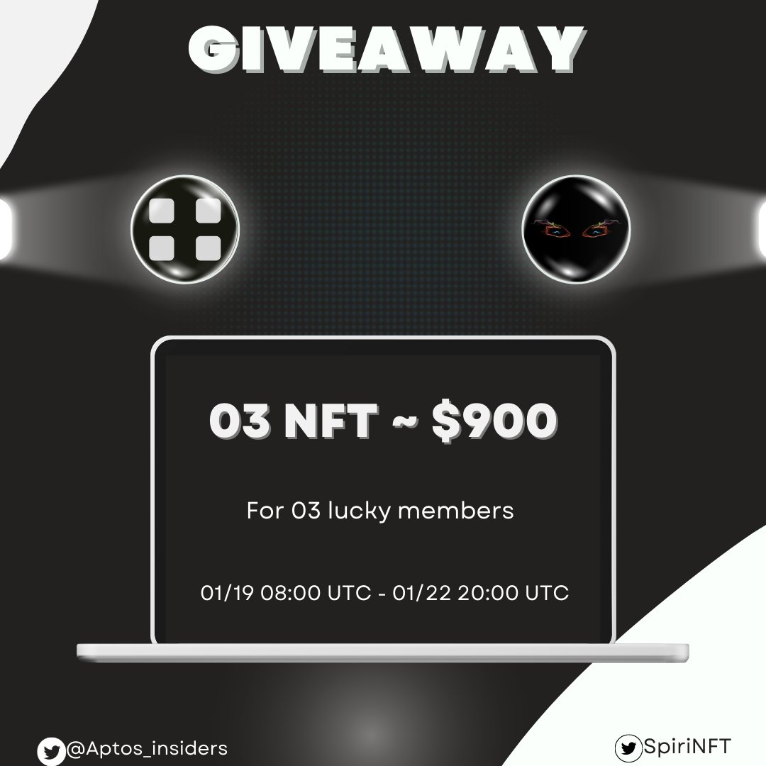Aptos Insiders (@aptos_insiders) on Twitter photo Yoww Yoww! SpiriNFT Giveaway!
3 SpiriNFT 🎁 🎁🎁 (900 $) 💸💸💸
1. Join Discord and Write a message at General Chat: discord.gg/Pq2asrCzXp
2. Follow @SpiriNFT & <a href="/Aptos_insiders/">Aptos Insiders</a>
3. RT, Like & Tag 3 Friends
⏰Event Duration: 72 Hours
Good Luck!😍
#Aptos #Giveaway #NFTs Yoww Yoww! SpiriNFT Giveaway!
3 SpiriNFT 🎁 🎁🎁 (900 $) 💸💸💸
1. Join Discord and Write a message at General Chat: discord.gg/Pq2asrCzXp
2. Follow @SpiriNFT & <a href="/Aptos_insiders/">Aptos Insiders</a>
3. RT, Like & Tag 3 Friends
⏰Event Duration: 72 Hours
Good Luck!😍
#Aptos #Giveaway #NFTs