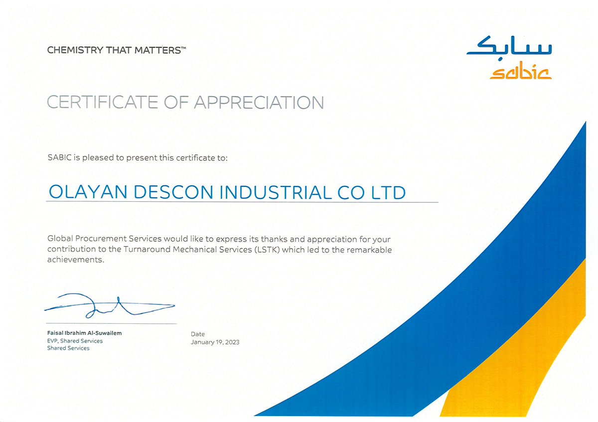 #skill , #commitment , #execution , #excellence , #delivery , #satisfaction, #success , #appreciation , #acknowledgement . Never Ending Story ✌ 

#sabic appreciates continuous contribution and dedication from #olayandescon once again.

#olayan #descon #saudiaramco #welldoneteam