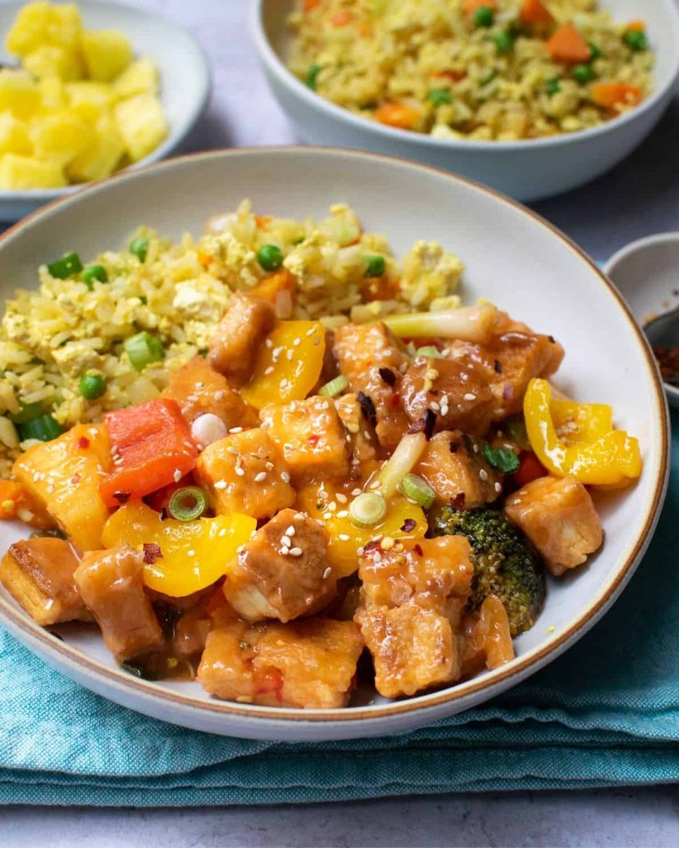 Sweet &amp; sour tofu is a delicious recipe for #ChineseNewYear #ChineseNewYear2023 🐰🎉 Recipe >>> veganpunks.com/vegan-sweet-an…