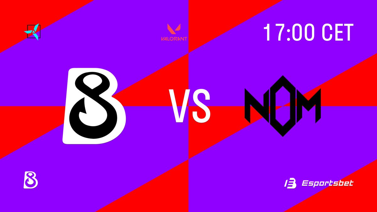 B8esportsGG's tweet photo. Hi there ☀️ 
Continuing our way at @valleague_east

🟪 Valorant 
🟪 B8 vs NOM Esports
🟪 https://t.co/kEyyaTPw09

Go ahead guys! 🤜🤛 https://t.co/UPsTBuzWyO