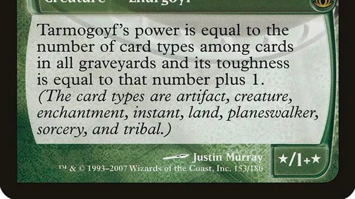 Tilt1983's tweet photo. @TheZvi @SethBurn @bmkibler Technically Goyf says they are THE card types :-) https://t.co/IsyPXUYv5W
