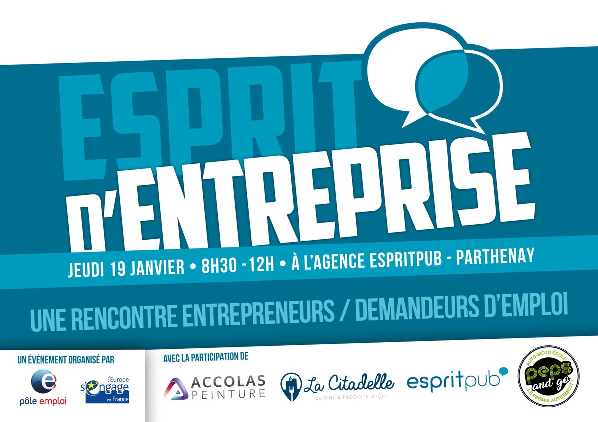 LoicPageot's tweet image. 👏 Merci aux chefs d'entreprises de #parthenay qui ont échangé aujourd'hui avec les adhérents au Contrat d'Engagement Jeunes, accompagnés par Linda de  @poleemploi_NA . Et spécialement à Anthony Parthenay pour son accueil dans ses locaux @espritpub    
#cej