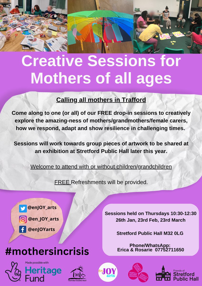 A week today we have 1st of 3 FREE drop-in session for mothers of all ages in Traffod <a href="/StretfordPHall/">Stretford Public Hall</a> come on down and get creative 🙌🖍️🎨