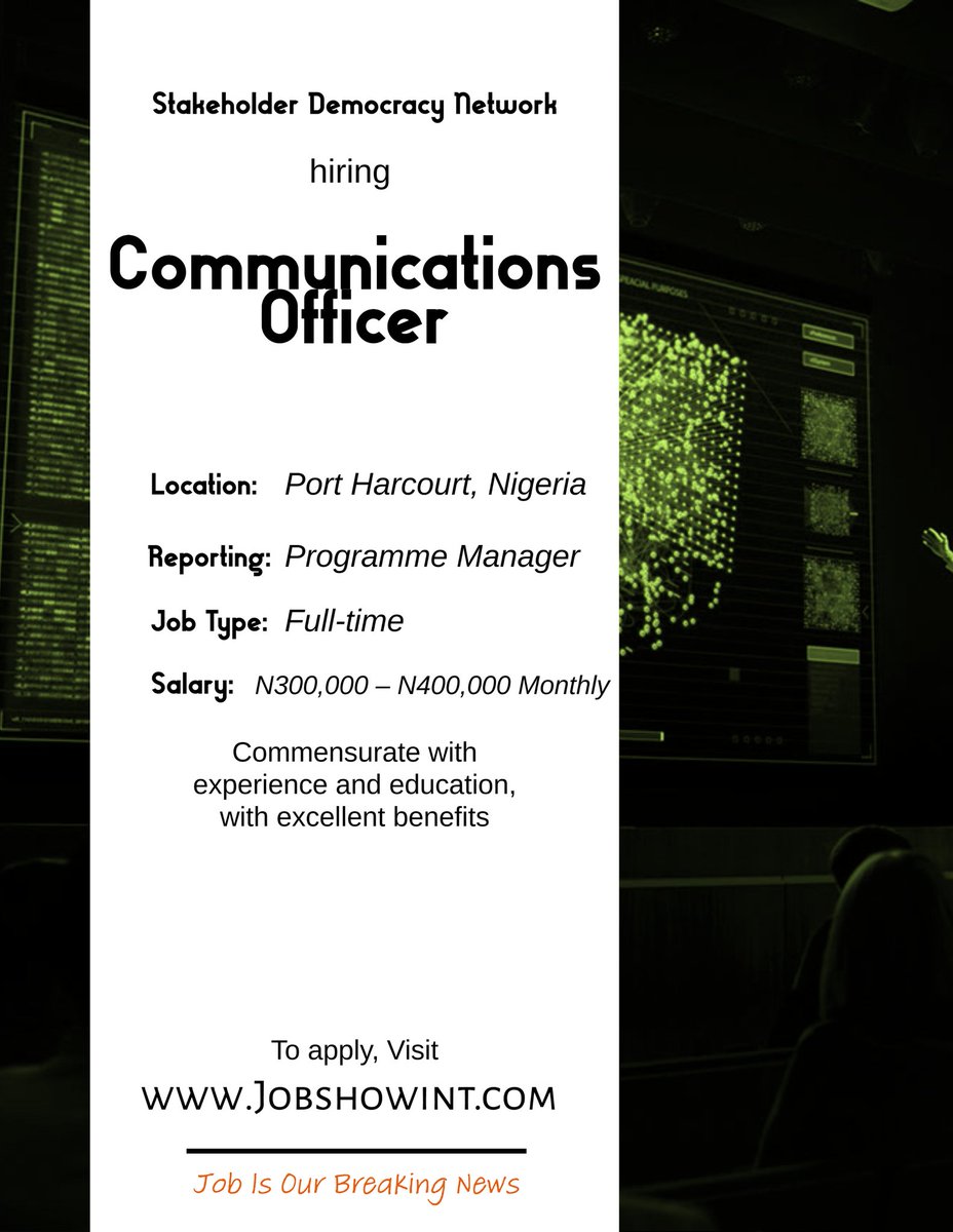 JobshowInt's tweet photo. Breaking: Communications Officer requires in Nigeria. Click for update:
https://t.co/NpHNRJBQaV
#jobopportunities #Nigerians #BBTitans #BBTitians #BBTitan #BBTitans2023 #Africa #businesses #PeterObi #work #Trending #threadstorytime #trendingvideo #trend #MoneyMatters #jobshow https://t.co/SHsGDLViZb