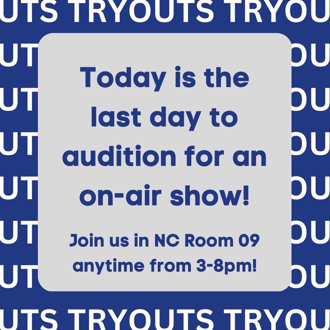 IT'S YOUR LAST CHANCE! If you want an on-air show this semester today is your last chance to audition! Go to wltl.net/tryouts to find the form you need to fill out, and stop by NC room 09 anytime from 3-8pm!

#WeAreLT #Highschoolradio