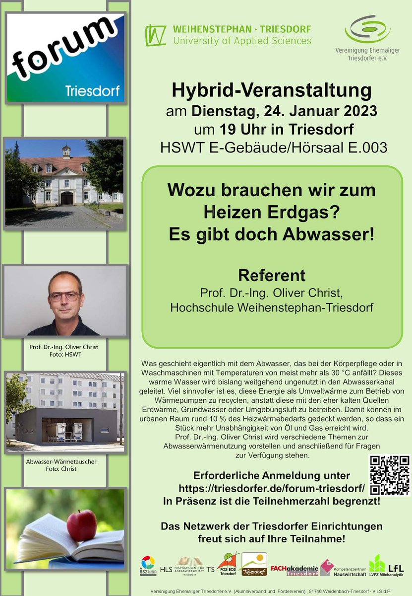 EhemTriesdorfer's tweet photo. Herzliche Einladung zu forum Triesdorf - hybrid - am 24.01.2023, 19 Uhr, HSWT, Thema: Wozu brauchen wir Erdgas? Wir haben doch Abwasser
Anmeldung unter https://t.co/1CSP0ddN80
TZ begrenzt! 
#ehemtriesdorfer #vet #hlststriesdorf #lla #hswt #abwassernutzung #tshls #triesdorf https://t.co/Pgcw5lNA1A