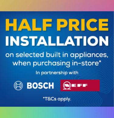 Half Price Installation on selected built in #Bosch and #Neff Ovens and Dishwashers purchased in store between 18.1.23 and 21.2.23 ow.ly/yG0q50MuVrt
Save up to £50 off usual installation charges! 
#BuiltinDishwashers #BuiltinOvens #HalfPriceInstall