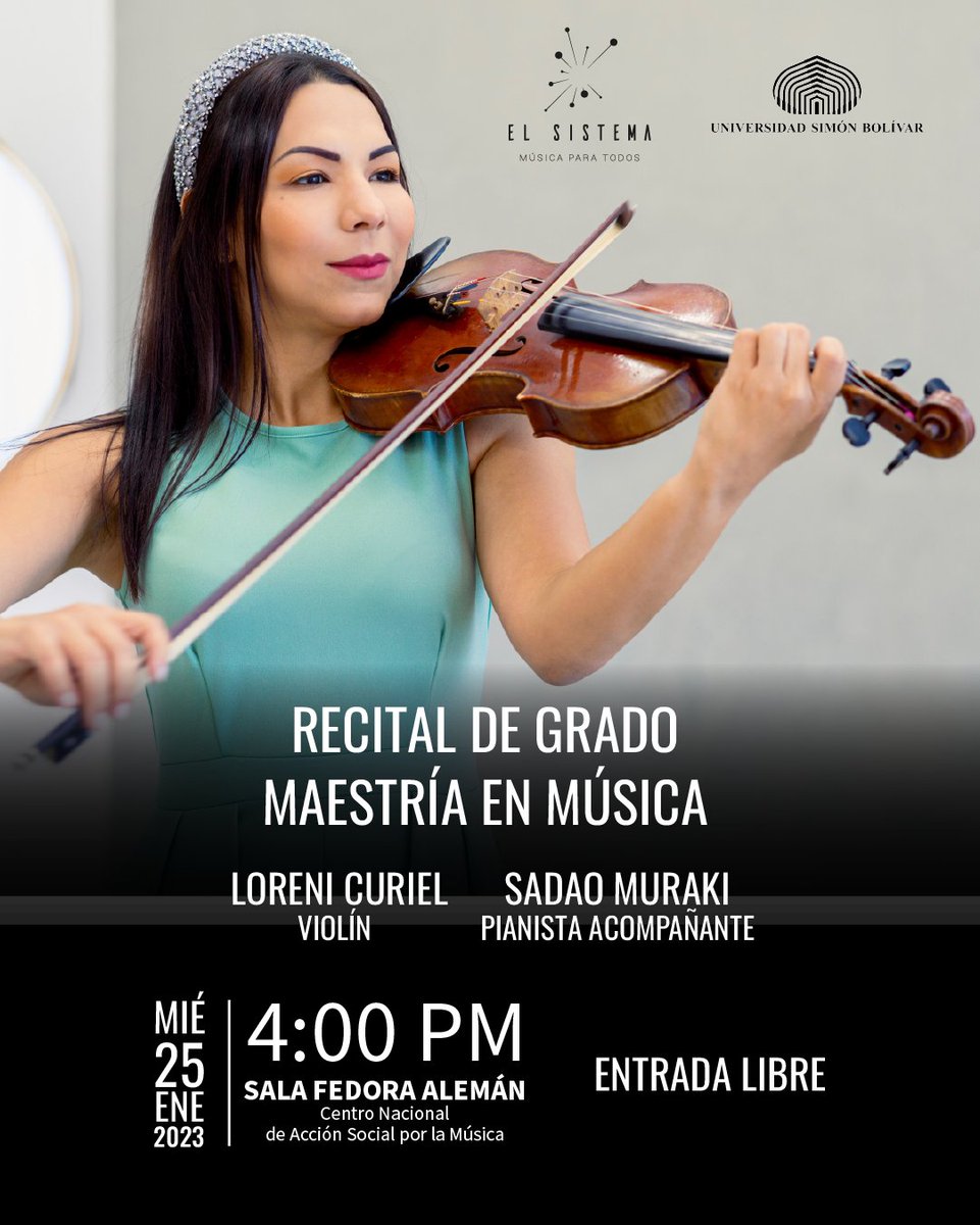 QuebradaHonda_'s tweet photo. Los esperamos este miércoles #25Ene a las 4:00 PM en la #SalaFedoraAlemán, al recital de grado maestría en música de la violinista Loreni Curiel junto al pianista invitado Sadao Muraki.

 #EntradaLibre ¡Les esperamos! 

 ¡Les esperamos! https://t.co/RpXSX3w9Rr