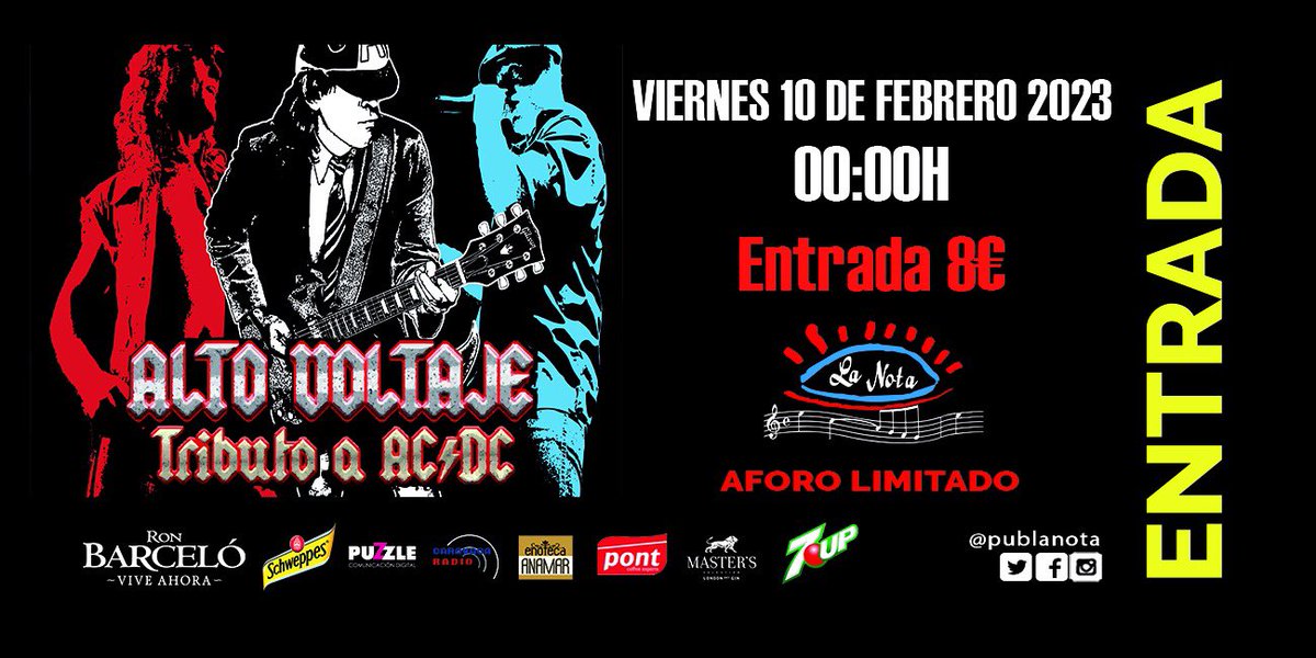 pub la nota (@publanota) on Twitter photo Entradas ya a la venta en <a href="/publanota/">pub la nota</a>, y WhatsApp 639353140, ⚡️alto voltaje⚡️
Tributo Ac⚡️Dc Entradas ya a la venta en <a href="/publanota/">pub la nota</a>, y WhatsApp 639353140, ⚡️alto voltaje⚡️
Tributo Ac⚡️Dc