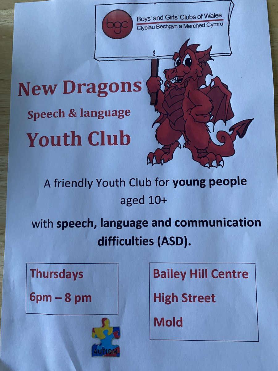 ***Important Notice***

Please be advised that due to the weather conditions the New Dragons Speech and Language Club at the Bailey Hill Centre has been cancelled tonight.

Weather permitting the Youth Club will be back on next week!