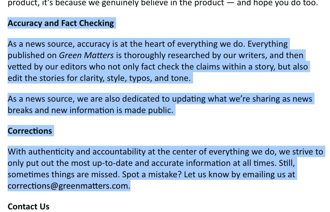 @drcateshanahan @GreenMatters @SeedOilDsrspctr @jeffnobbs @TuckerGoodrich @fire_bottle These folks are not about health, that's for sure.

Please reach out to them for a correction. We'll see how strong their policy on 'Accuracy and Fact Checking' really is.