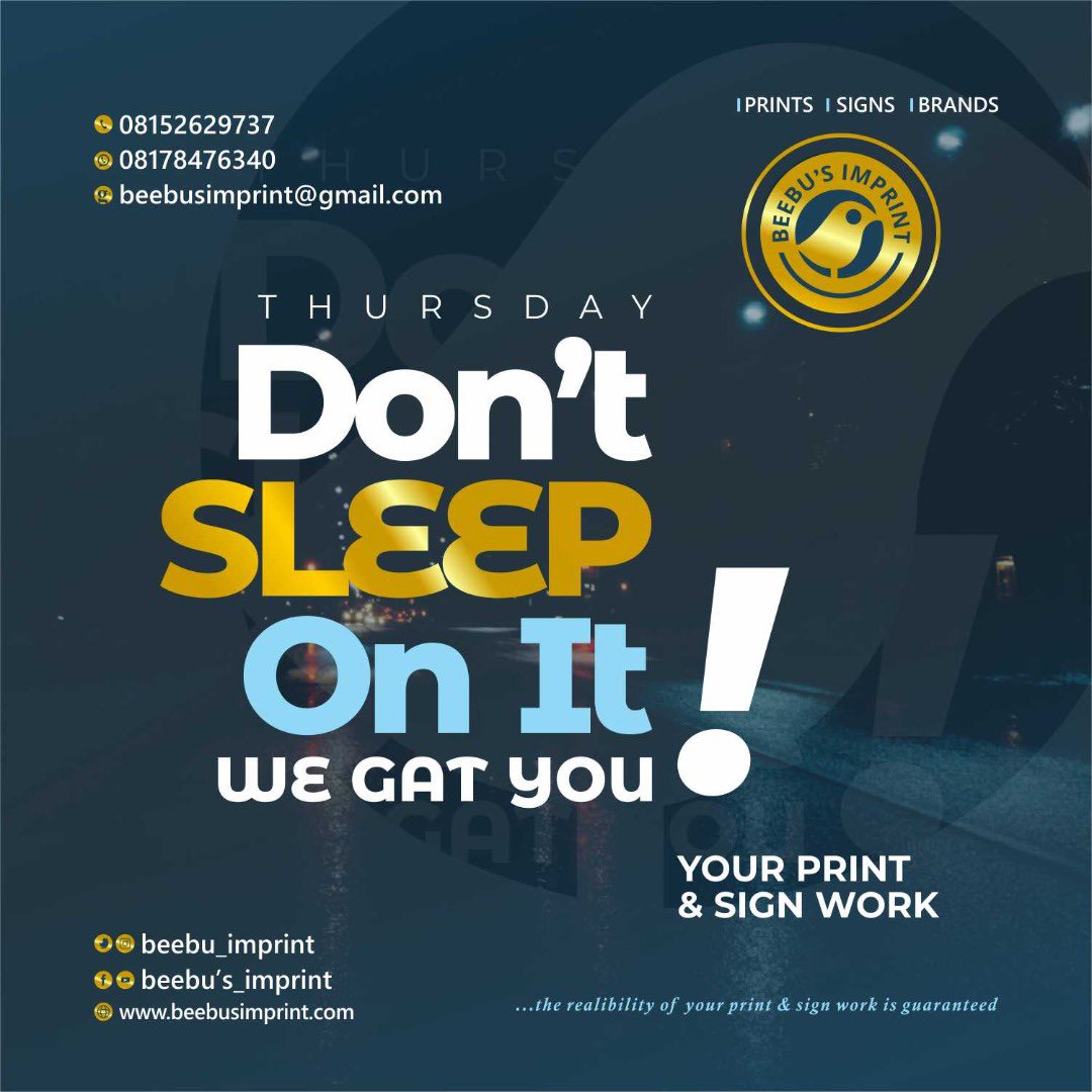 Good morning🥱
*Don't Sleep, Wake up‼️*
Here's to reminding you 
 having us take charge of your *Print&SignWork* isn't a thing you should snooze about😉