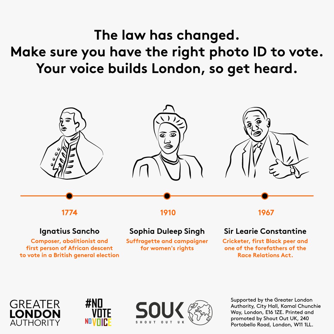 ShpresaPrograme's tweet photo. The law has changed. Make sure you have the right photo ID to be able to vote. Diverse voices
have built London, so join the @LDN_gov #VoterID campaign at https://t.co/0BBIPriuxX and
let’s make sure diverse voices continue to be heard. #NoVoteNoVoice
#shpresaprogramme https://t.co/QPVM8eCn1m