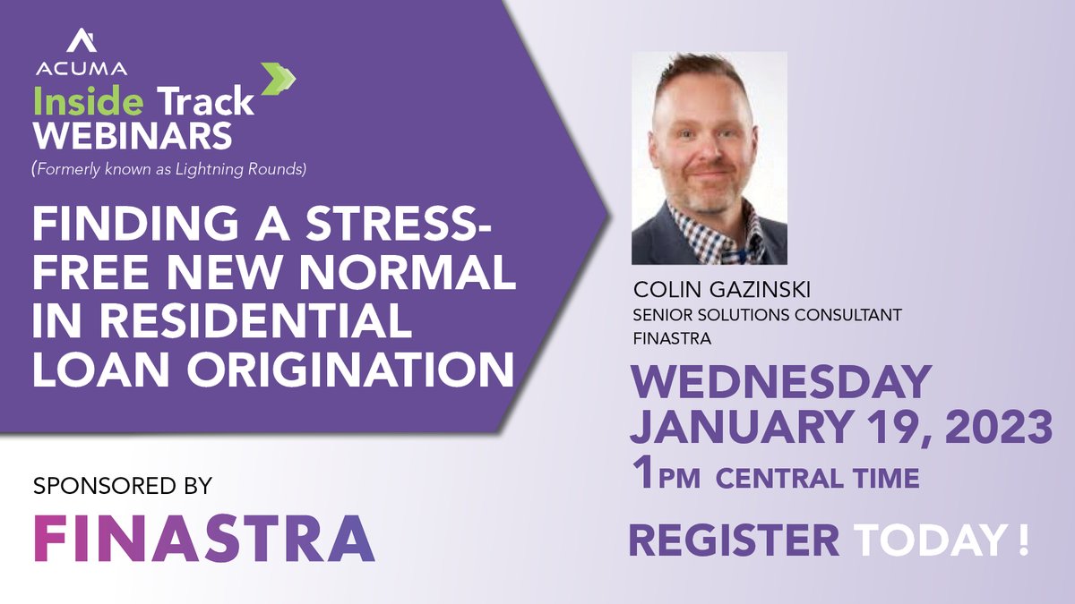 Join us for the Finastra Mortgagebot solution, for our upcoming #InsideTrack, as we reflect on the changes in the mortgage industry. It's all happening Today @ 1 pm CST, sponsored by Finastra. Register today! bit.ly/3WQ1WMH. #creditunion #mortgages