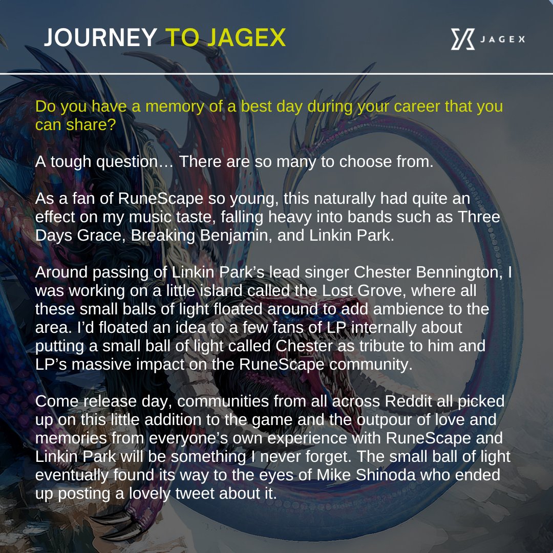 Our #JourneyToJagex has taken another stop, spending a few minutes speaking to Senior Content Developer, Kyle Robson. 

His journey started in Quality Assurance, which landed him a role in Content Development at Jagex! 🖥️

 #Jagex #LifeAtJagex #RuneScape #OldSchoolRuneScape