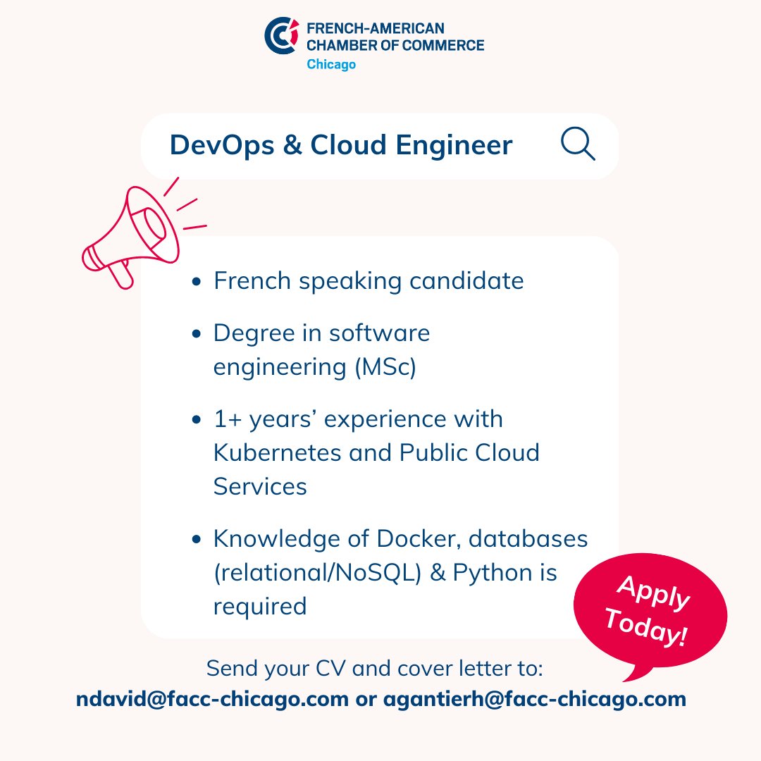 👩‍💻 The FACC-Chicago is seeking a French speaking DevOps &amp; Cloud⁠ Engineer! ⁠
⁠
📩⁠  Interested candidates should send their resume to: ndavid@facc-chicago.com or agantierh@facc-chicago.com ⁠
⁠
📲⁠ View the full job listing here: l8r.it/rIv5

#hiring #chicago
