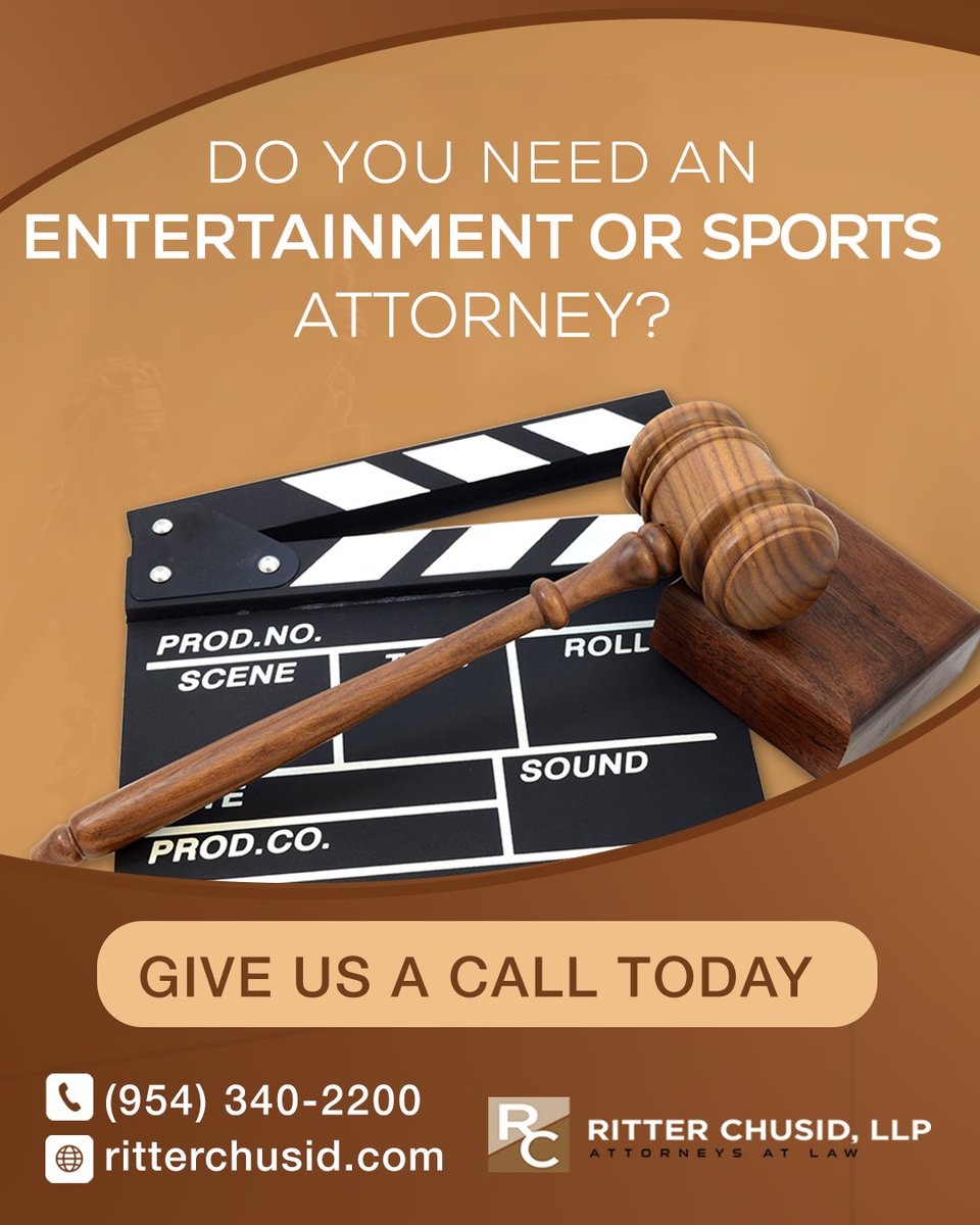 Are you in need of a knowledgeable entertainment or sports attorney? Look no further! Give Ritter Chusid, LLP a call today. ⚖️ #entertainmentattorney #sportsattorney #lawfirm #lawyer #attorney #attorneyatlaw #lawyerlife #court #sports #CoralSprings #BocaRaton #Florida