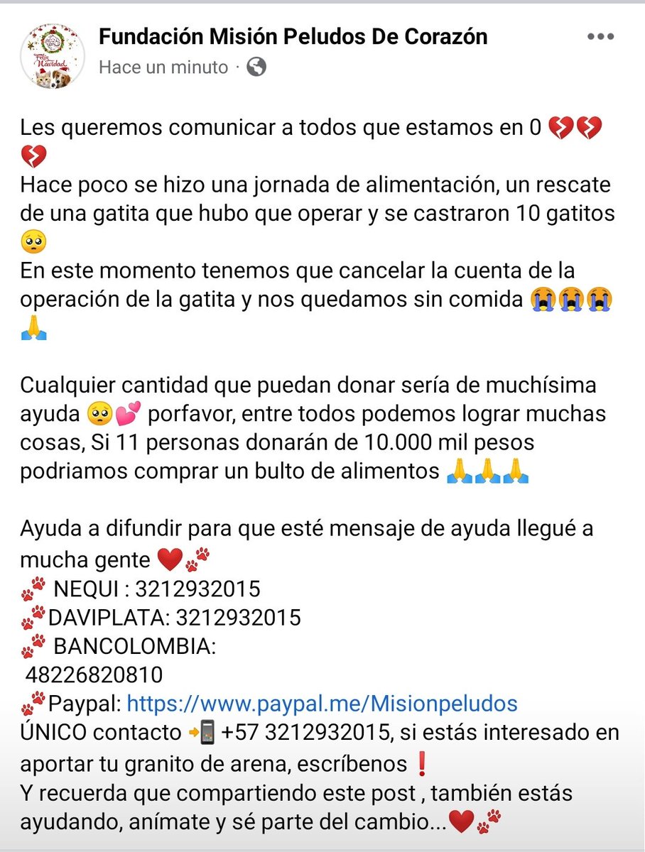 mision_peludos's tweet photo. Nos ayudarían mucho difundiendo 🙏😞
Desgraciadamente no recibimos tanto apoyo, siempre son las mismas personas pero no nos alcanza para hacer muchos más rescate 💔💔
Si cada uno ayudara hasta de 1.000 pesos se podrían sacar adelante varios casos ❤️🐶🐾 https://t.co/Rbj0ZjVoOY