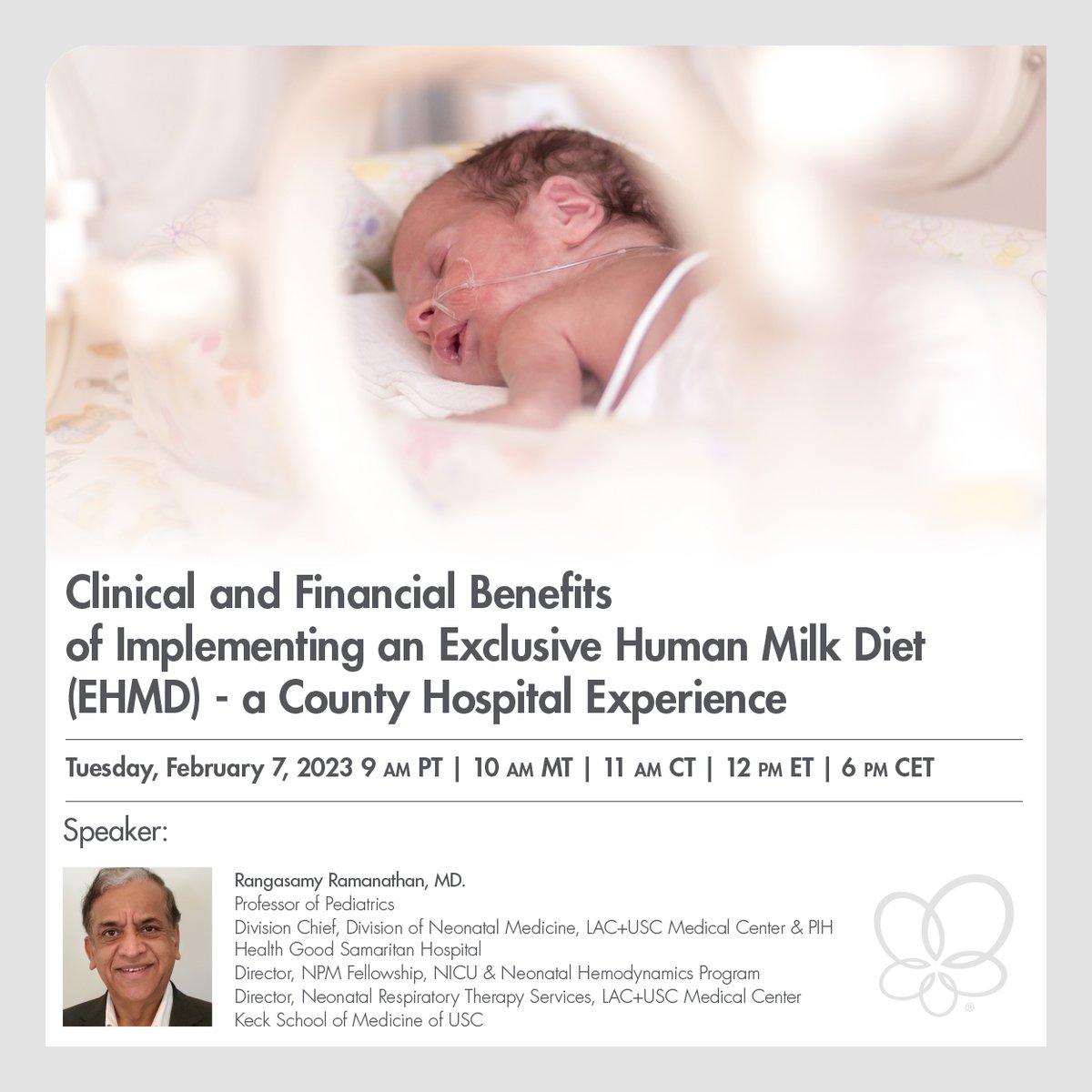 Join us Tuesday, February 7 at 9 a.m. PT with Rangasamy Ramanathan, MD, Los Angeles County+USC Medical Center. He will discuss the Clinical and Financial Benefits of Implementing an #EHMD.
hubs.li/Q01yw0rj0
#neonatalcare #nicu #neonatology #infanthealth #pediatrics #EHMD