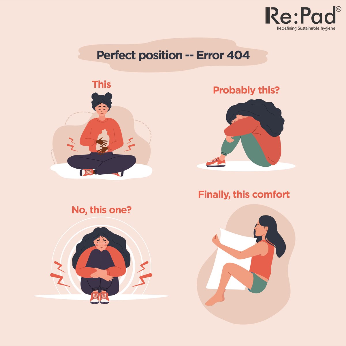 That struggle of finding the perfect period position! 

#Repad #Periods #Reusablepads #Pantyliners #Menstrualcups #Mensturation #Periodstruggles #Periodstories #sanitary #periodtalk #periodpositivity #perioddrama #periodsarenormal #Thursday
