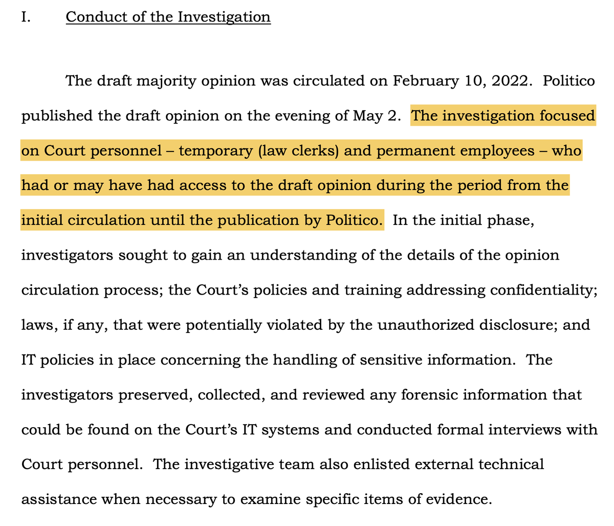 chrisgeidner's tweet photo. OK, so, I just finished the Marshal's report. It's wild. But, at the end of the day, this is really all that matters: The justices themselves were not asked questions or investigated, per what I gather from the Marshal's report. https://t.co/6Dl29JiE9D