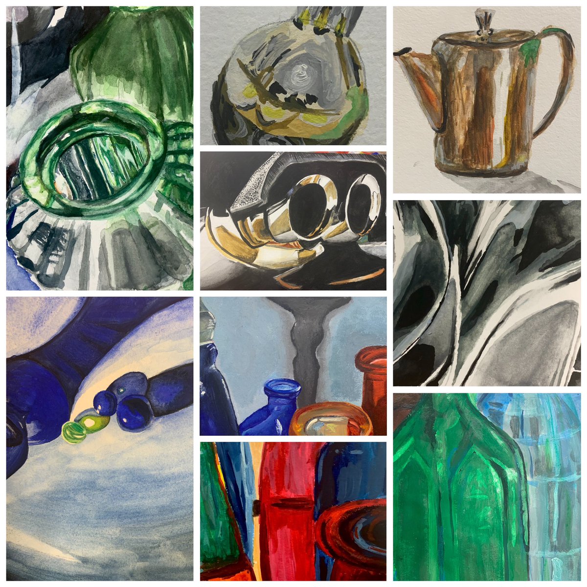 LouiseClazey's tweet photo. Some beautiful paintings appearing in our sixth form art studio, by our very talented Y12 students as part of their reflections project. So much potential here! https://t.co/ndwJbyAAs7