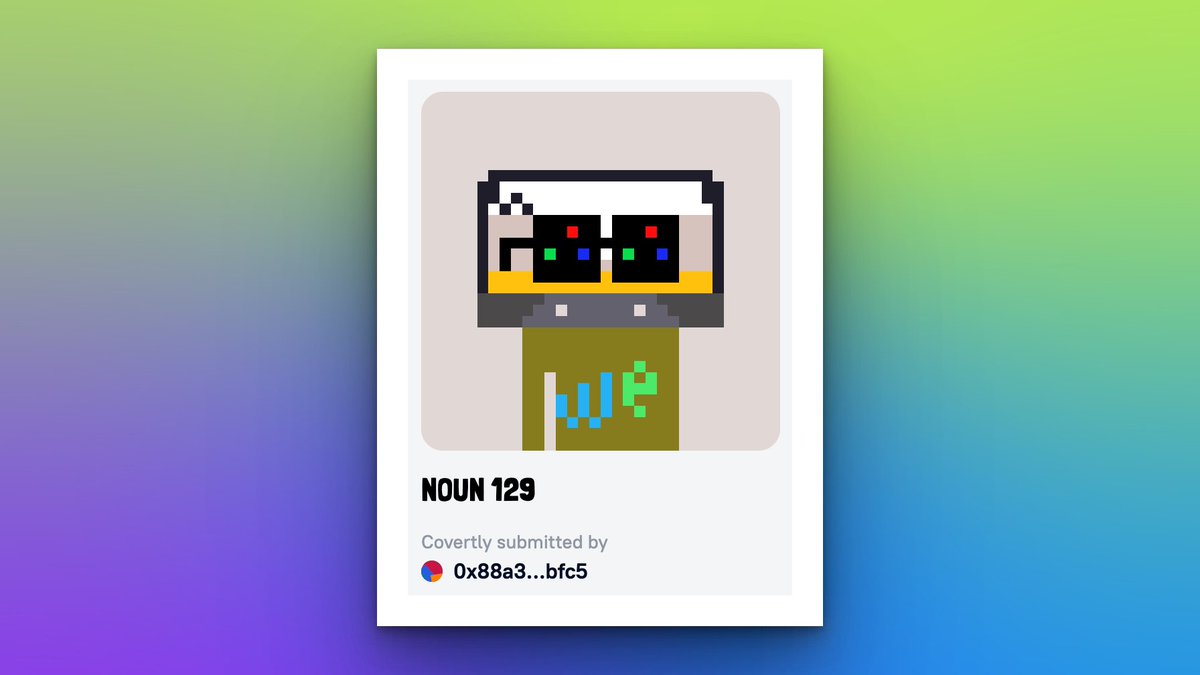 We have our first <a href="/nounsdao/">Nouns.eth</a> tribute! Stoked to see who else will join Noun 129 on the tributed list 🫡