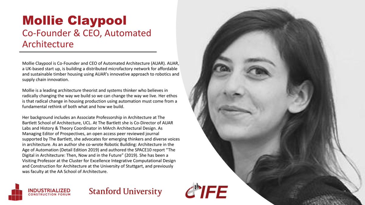 Mollie Claypool, Co-Founder at Automated Architecture (AUAR) Ltd, will join us on February 7th 2023 at the Industrialized Construction Forum.
Read more about her and her work below!