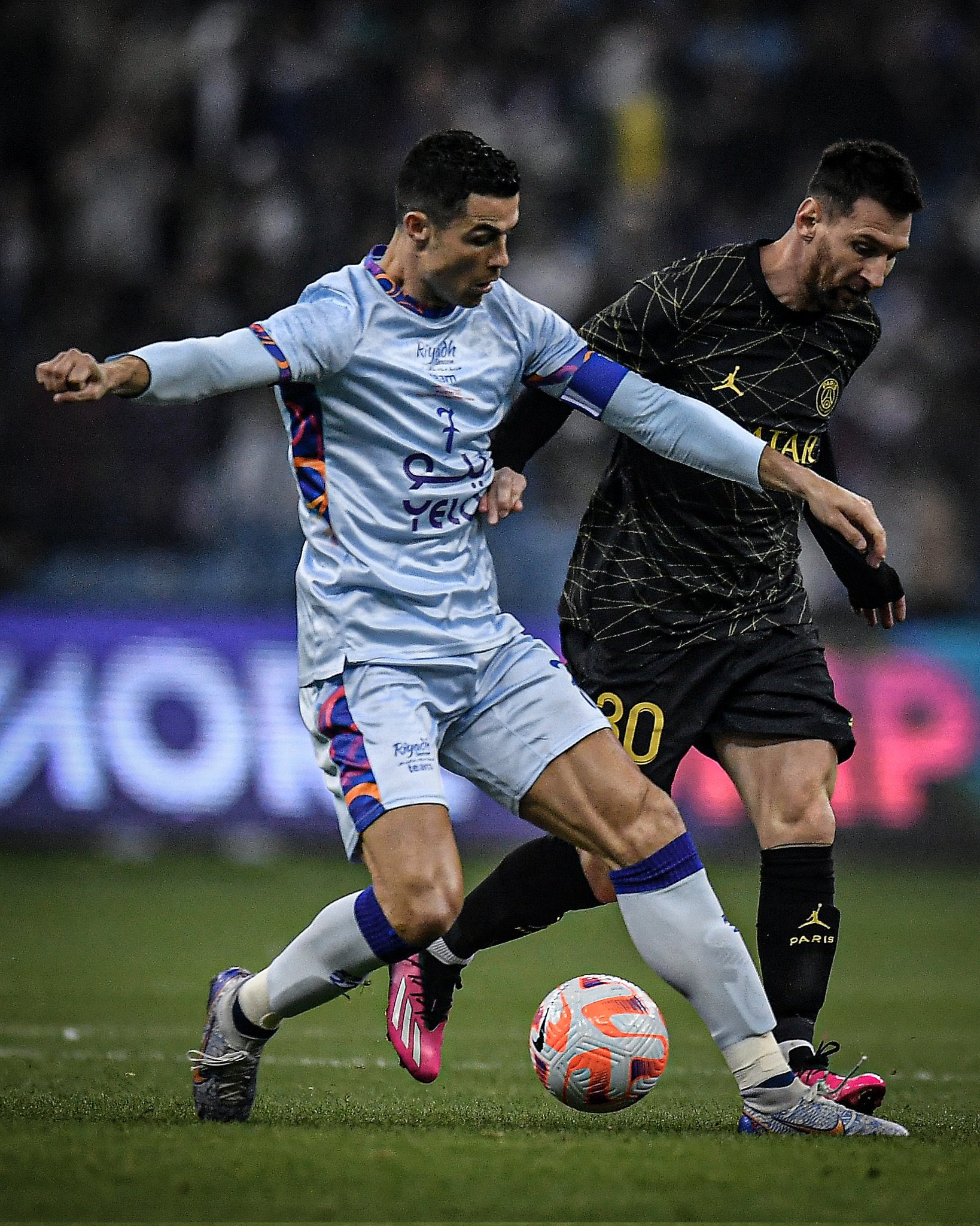 Lionel Messi in action against Cristiano Ronaldo Riyadh All-Star in Saudi Arabia