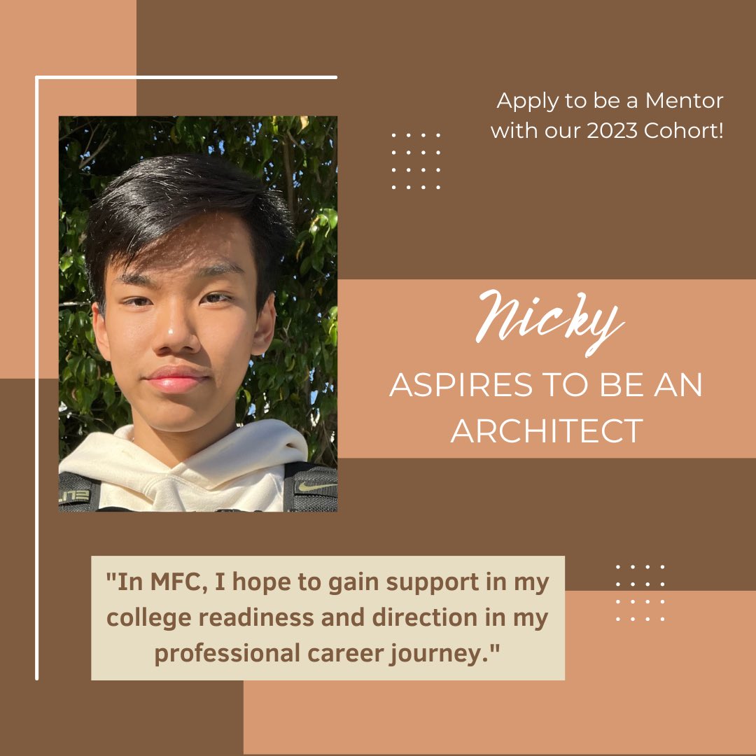 Mentor4ChangeLA's tweet photo. Nicky values education and enjoys playing basketball and dedicating service to his community through his membership in KEY club. Nicky is interested in architecture and is seeking for a passionate mentor to guide him in his career journey!
#mentorshipmatters #mentorforchange https://t.co/n8e9EQiPcH