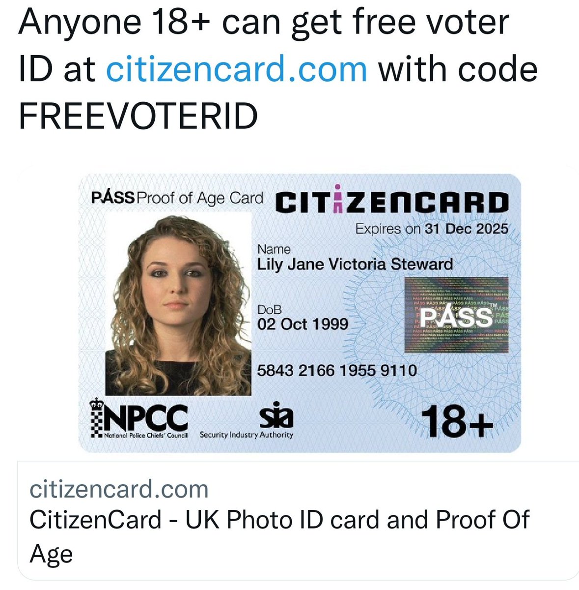 PLEASE RETWEET

Anyone 18+ can get a FREE Citizencard to use as voter ID.

Don't lose out on your right to vote.